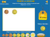 Exercice ludique en ligne pour apprendre à rendre la monnaie sur 50 cts