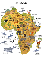 Carte de l'Afrique avec animaux et arbres