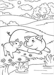 Dessin à colorier, un porc et son porcelet