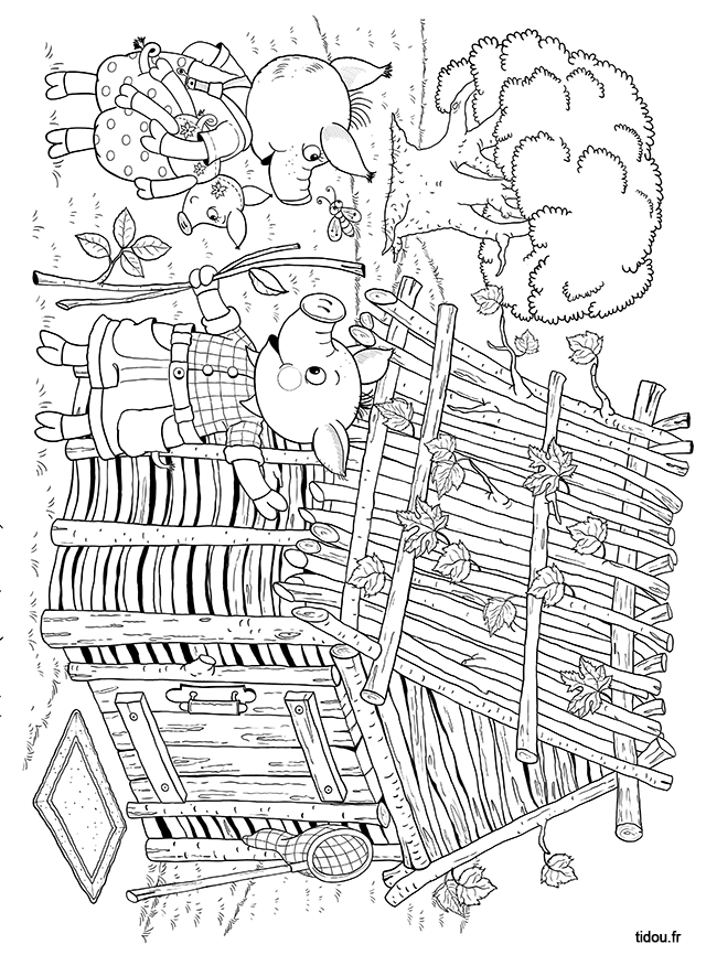 Coloriage La Maison De Bois Des Trois Petits Cochons Tidou Fr