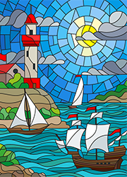 Coloriage style vitrail bord de mer