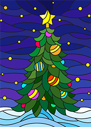 Coloriage vitrail d'un sapin de Noël