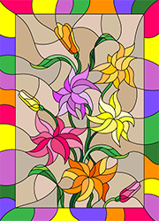 Coloriage vitrail d'un bouquet de fleurs