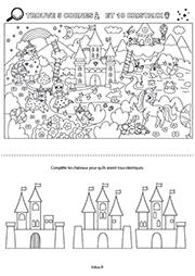 Jeux éducatifs à imprimer pour enfants de maternelle ; cherche et trouve, château à compléter