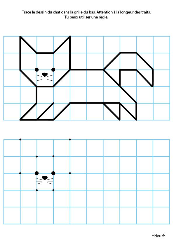 Dessiner avec des traits sur grille, exercice pour GS maternelle