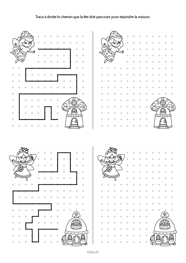 Jeux à imprimer, tracer les chemins des fées, maternelle